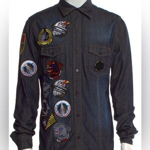 Philip Plein Denim Shirt with Patches. Made in Italy.